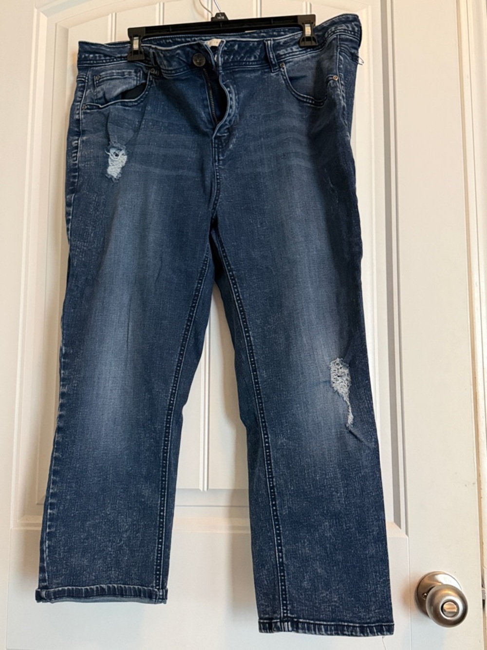 Cato Women's Straight Leg Jeans in Dark Blue with Distressed Detail